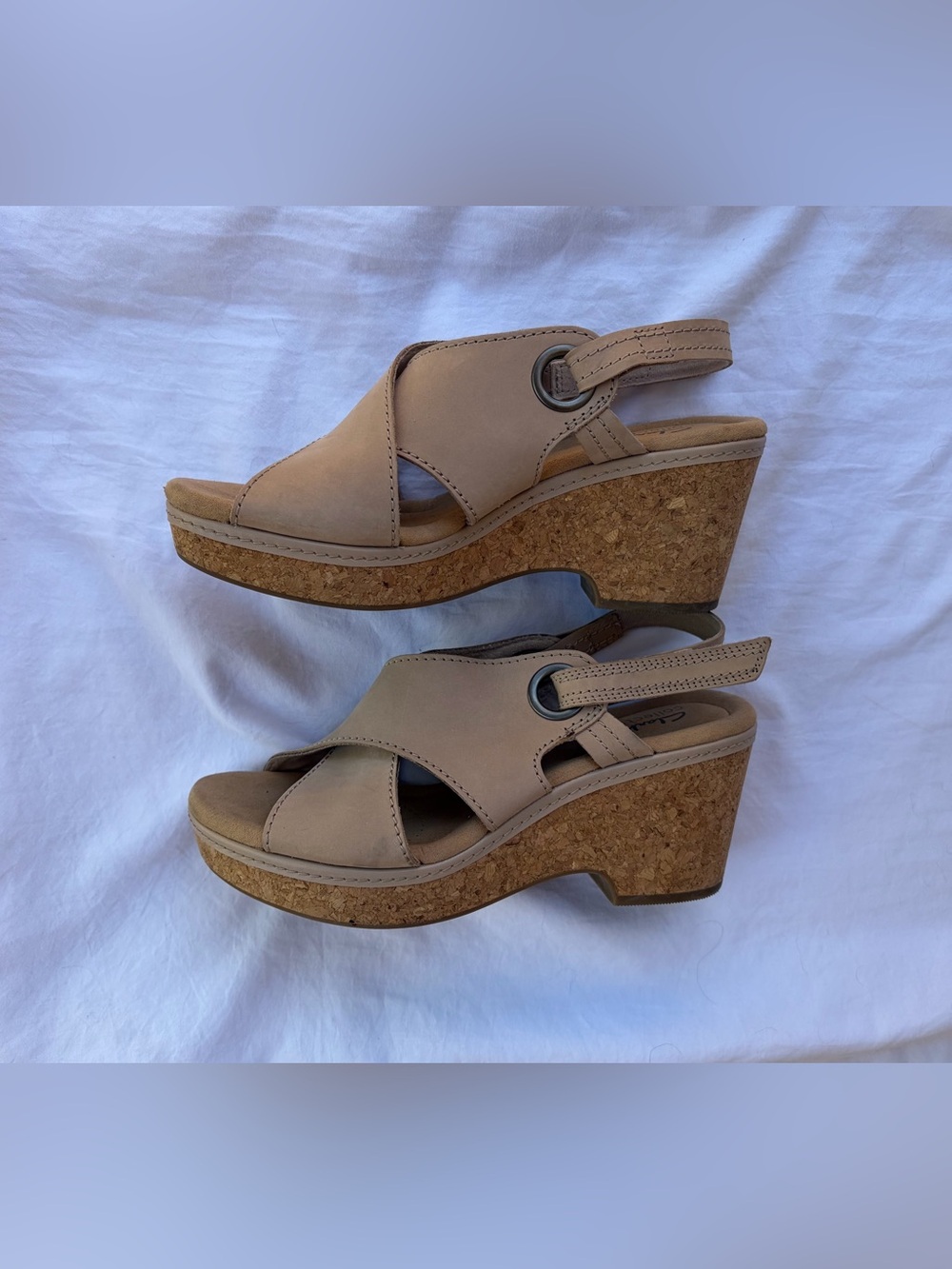 Clarks Collection Leather Back- Velcro Strap Wedges Giselle Loop Natural Sz 8 - Picture 3 of 10